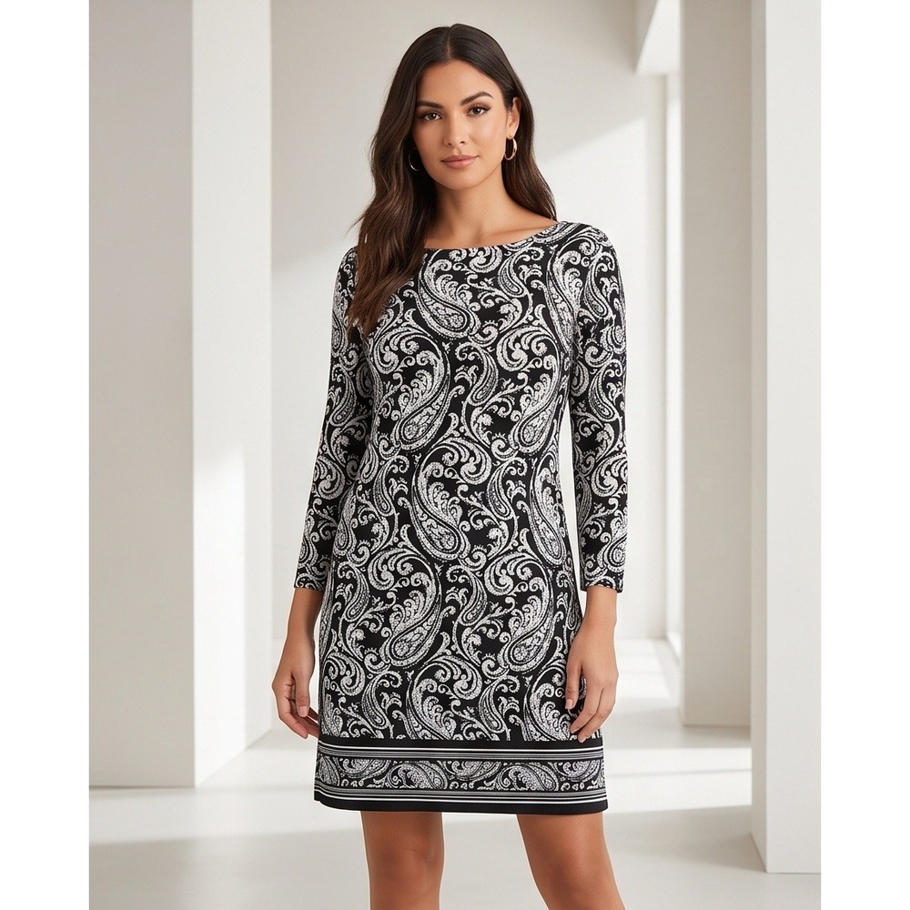 White House Black Market L Paisley Print Matte Jersey Sheath Dress Large NWOT
